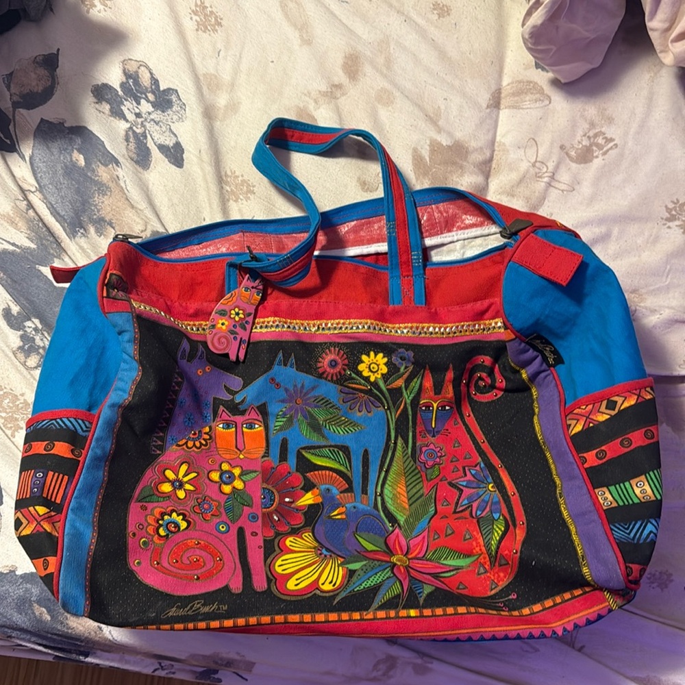 Laurel Burch Celestial Felines Canvas Large Tote Bag Folk Art MysticalY2K